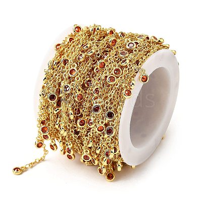 Brass Cubic Zirconia Cable Chains CHC-H112-02G-05-1