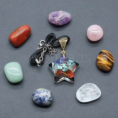 7 Chakra Tumbled Stone & Star Pendant Necklace Mixed Natural Gemstone Healing Stones Set X1-PW-WG21137-01-1