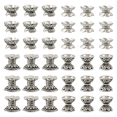60Pcs 4 Styles Tibetan Style Alloy Bead Caps FIND-TA0002-98-1