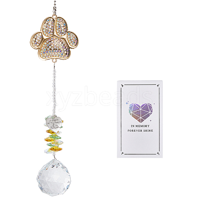 Pet Memorial Alloy Rhinestone Cat Paw Print Hanging Suncatchers HJEW-WH20022-03G-1