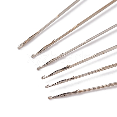 (Defective Closeout Sale: Rusting)Platinum Tone Plastic Handle Iron Crochet Hooks Needles TOOL-XCP0001-82-1