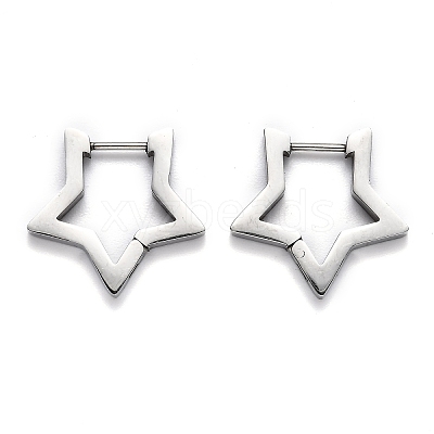 Tarnish Resistant 304 Stainless Steel Star Huggie Hoop Earrings STAS-J033-05P-1