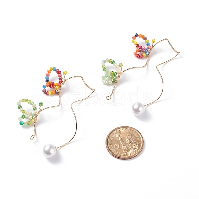Glass Beaded Butterfly Cuff Earrings with Acrylic Pearl EJEW-JE04828-1