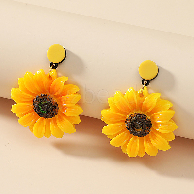 Exaggerated Sunflower Acrylic Dangle Stud Earrings VQ9913-1