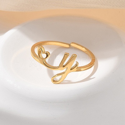304 Stainless Steel Cuff Rings for Women RJEW-D285-01G-Y-1
