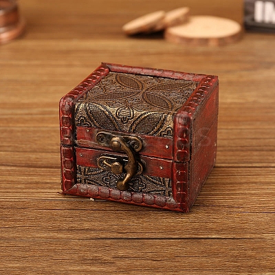 Square Retro Wood Jewelry Set Storage Organizer Boxes with Clasps PW-WG78AA1-05-1