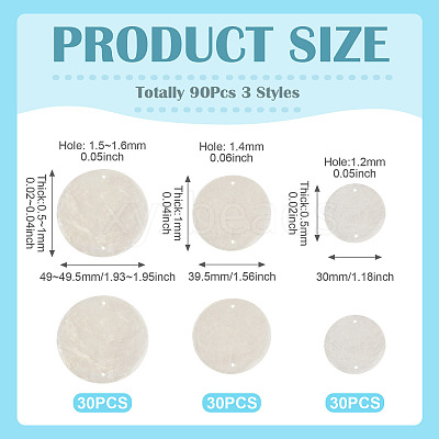 90Pcs 3 Styles Natural Capiz Shell Disc Connector Charms BSHE-MB0001-01-1