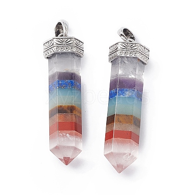 7 Chakra Mixed Gemstone Pointed Big Pendants G-P491-10AS-1