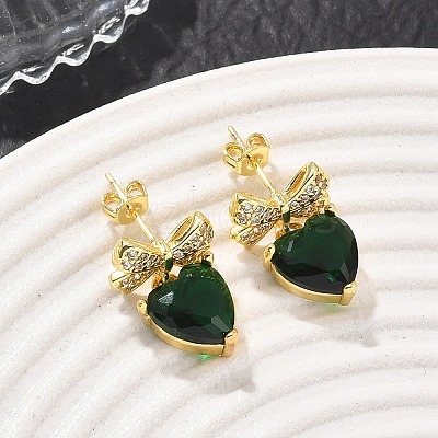 Brass Micro Pave Cubic Zirconia Stud Dangle Earrings for Women KK-CBA760A-05G-04-1