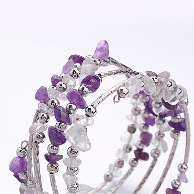 Five Loops Wrap Amethyst Beads Bracelets BJEW-JB02589-05-1