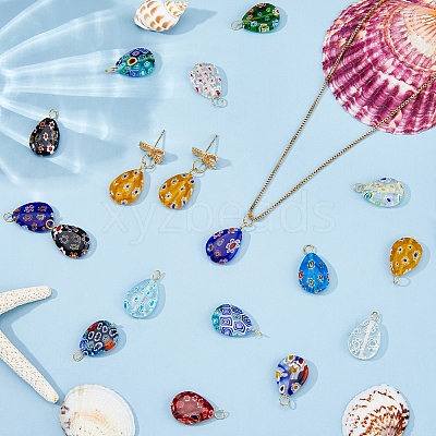 48Pcs Handmade Millefiori Glass Pendants PALLOY-HS00035-1