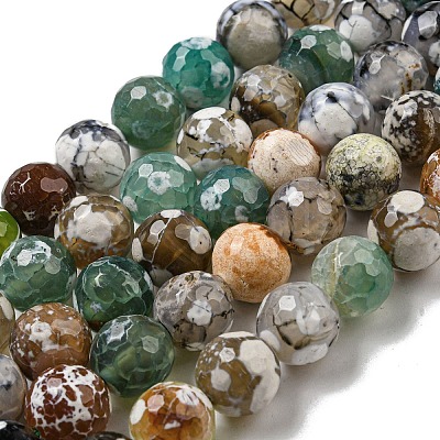 Faceted Natural Fire Crackle Agate Beads Strands G-F447-12mm-N03-1