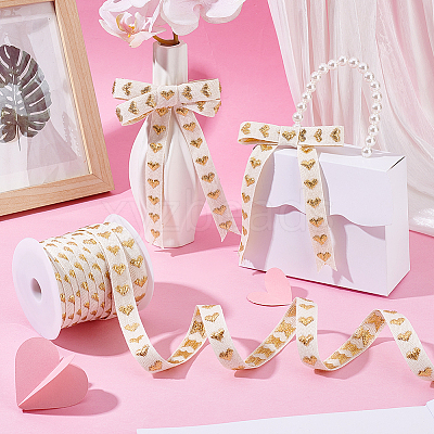 25 Yards Heart Pattern Cotton Ribbons SRIB-BC0001-48B-1
