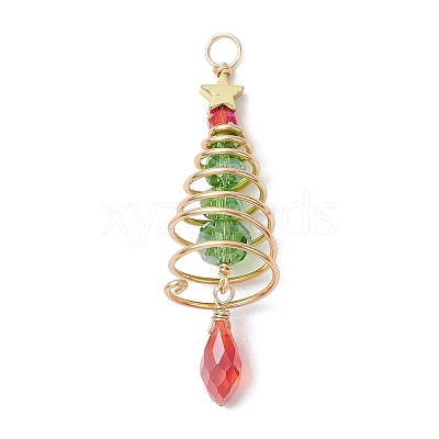 3Pcs 3 Colors Christmas Theme Copper Wired Glass Big Pendants PALLOY-JF02854-1