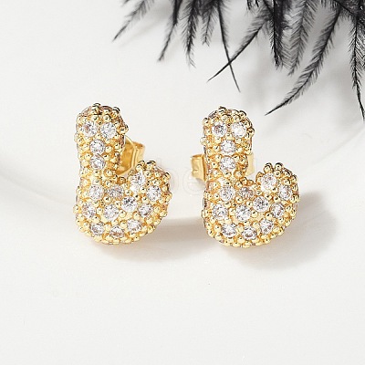 Brass Micro Pave Cubic Zirconia Stud Earrings EJEW-Z091-04G-L-1