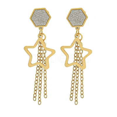 Ion Plating(IP) 304 Stainless Steel Star Dangle Stud Earrings EJEW-G400-42G-04-1