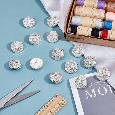 14Pcs 1-Hole Alloy Glass Shank Buttons BUTT-MA0001-16C-S-1