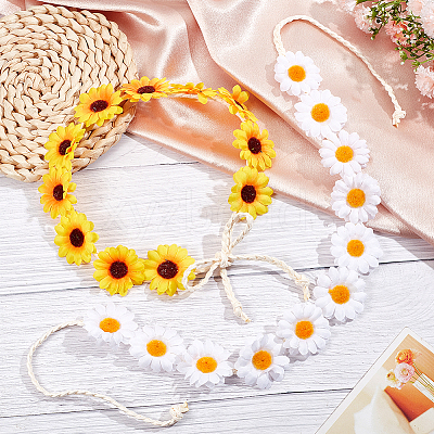 2Pcs 2 Colors Cloth Small Sunflowe Wreath Headband OHAR-CP0001-19-1