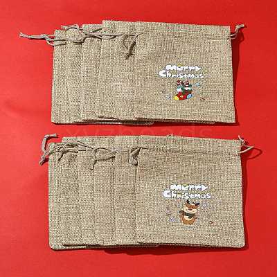 12Pcs 12 Styles Christmas Printed Burlap Packing Pouches Drawstring Bags ABAG-FS0001-03B-1