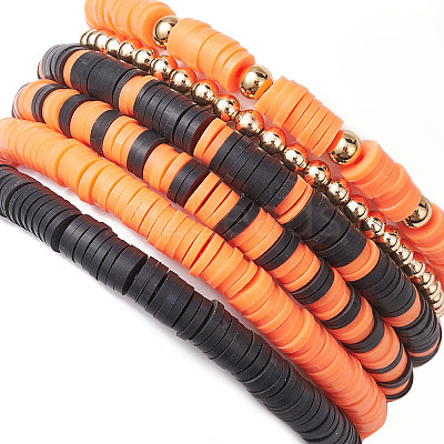 6Pcs 6 Styles Halloween Handmade Polymer Clay Beaded Stretch Bracelets Sets BJEW-TA00490-1