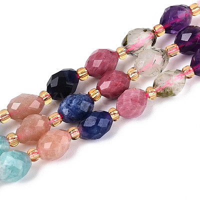 Natural Sodalite & Rhodonite & Prehnite & Amethyst & Rose Quartz & Flower Amazonite & Sunstone Beads Strands G-N358-04A-01-1
