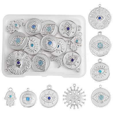 16Pcs 8 Style Eye Theme 304 Stainless Steel Rhinestone Pendants STAS-SZ0002-85P-1