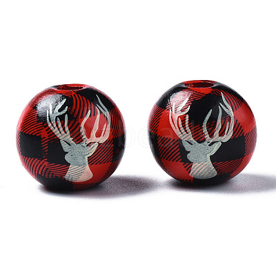 Painted Natural Wood European Beads LS-WOOD-S057-036A-1