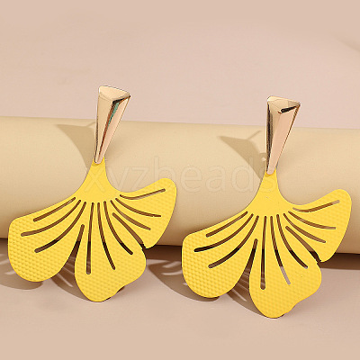 Baking Paint Alloy Gingko Leaf Stud Earrings for Women WG17529-02-1