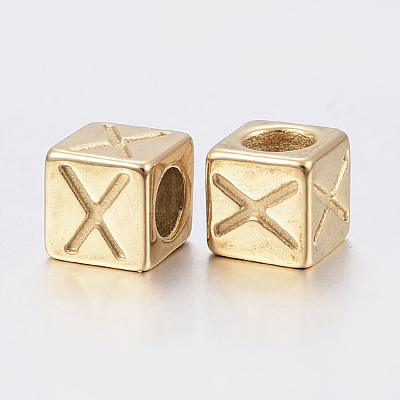 304 Stainless Steel Large Hole Letter European Beads STAS-H428-01G-X-1