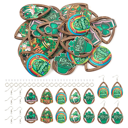 Saint Patrick's Day DIY Wood Teardrop Earring Making Kit DIY-TA0009-12-1