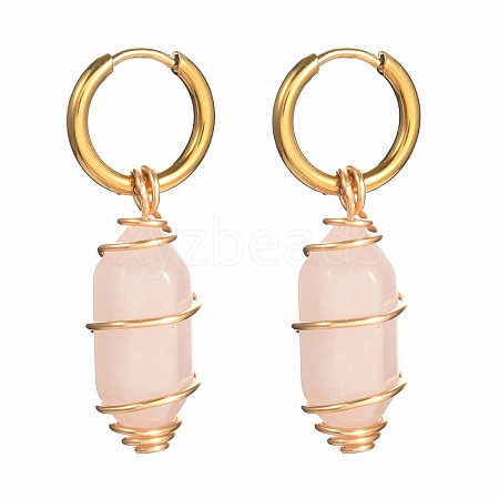 Copper Wire Wrapped Natural Rose Quartz Dangle Earrings for Women EJEW-JE04628-01-1