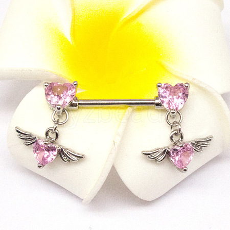 316L Surgical Stainless Steel Heart Wings Nipple Rings WG4E032-03-1