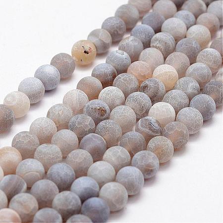 Frosted Natural Weathered Agate Beads Strands G-F374-8mm-02-1