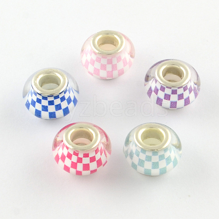 Large Hole Acrylic Checkered Pattern European Beads OPDL-Q129-M09-1