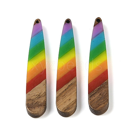 Pride Rainbow Theme Resin & Walnut Wood Pendants WOOD-K012-05A-1