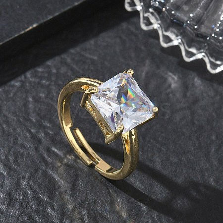 Brass & Clear Cubic Zirconia Finger Rings CU-CBA7E55-13G-1