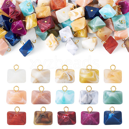 60Pcs 15 Colors Rhombus Acrylic Pendants PALLOY-TAC0284-1
