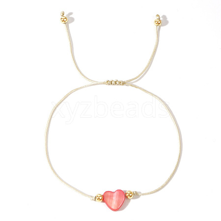 Adjustable Rainbow Dyed Shell Heart Braided Bead Bracelets for Women JE7458-4-1