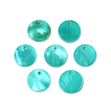 Spray Painted Natural Freshwater Shell Flat Round Charms SHEL-N036-09-1