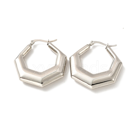 201 Stainless Steel Chunky Polygon Hoop Earrings STAS-H164-05P-1