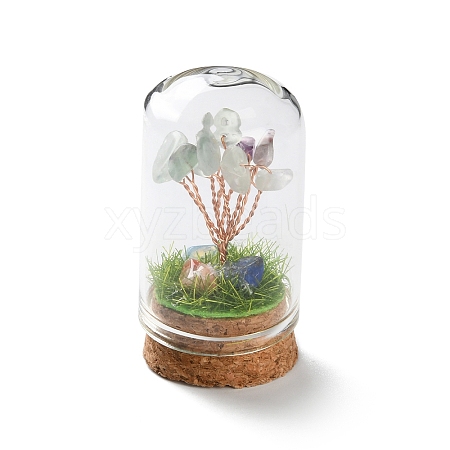 Natural Fluorite Chips Money Tree in Dome Glass Bell Jars with Wood Base Display Decorations DJEW-K030-02K-1