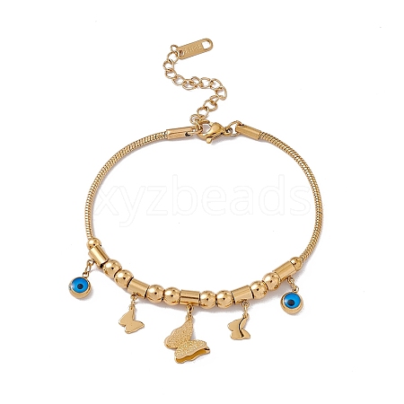 Enamel Evil Eye & Butterfly Charm Bracelet with Round Snake Chains BJEW-P284-04G-1