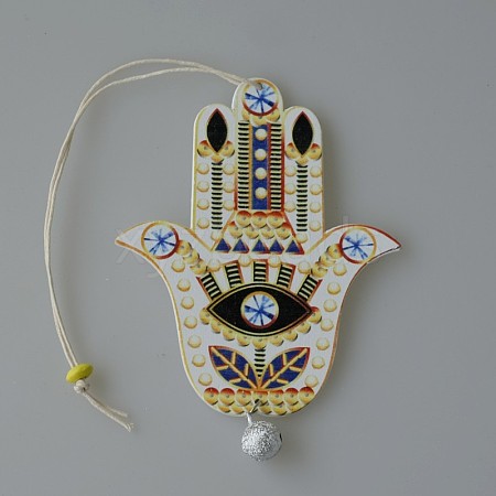 Wood Hamsa Hand/Hand of Miriam with Evil Eye Hanging Ornament WG88966-05-1