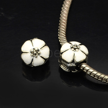 Alloy Enamel Flower Large Hole Style European Beads X-MPDL-R036-51J-1