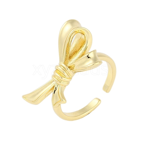 Bowknot Brass Open Cuff Ring for Women RJEW-M176-01A-G-1
