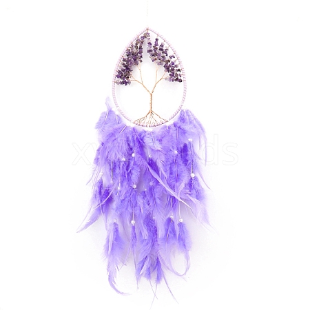 Teardrop with Tree of Life Natural Amethyst Chip Wind Chimes Pendant Decorations PW-WG20C37-03-1