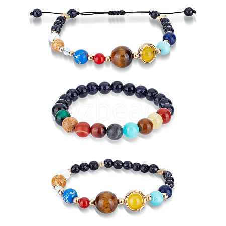 ANATTASOUL 3Pcs 3 Styles Natural & Synthetic Mixed Gemstone & Plastic Beaded Stretch Bracelet & Braided Bead Bracelet BJEW-AN0001-28-1