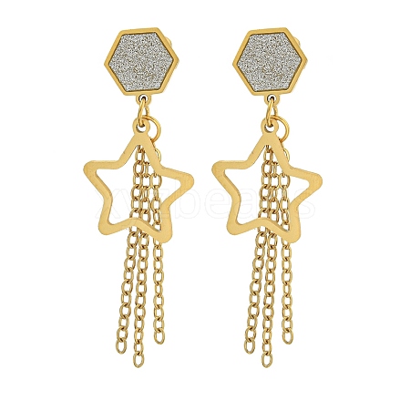 Ion Plating(IP) 304 Stainless Steel Star Dangle Stud Earrings EJEW-G400-42G-04-1