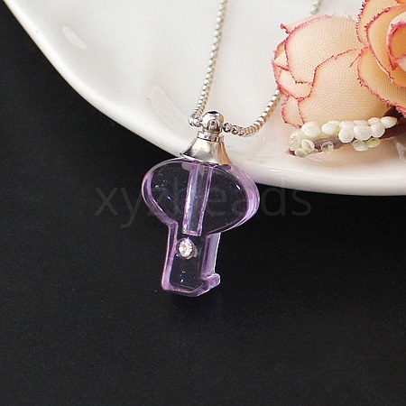 Medium Purple Glass Bottle with Iron Ball Chain Pendant Necklaces PW-WGF3857-11-1