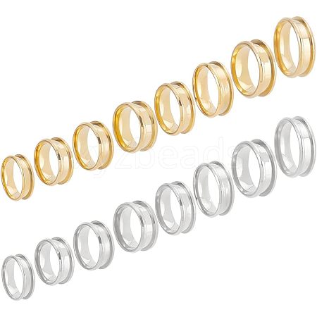   16Pcs 16 Style 201 Stainless Steel Grooved Finger Ring Settings STAS-PH0004-39-1